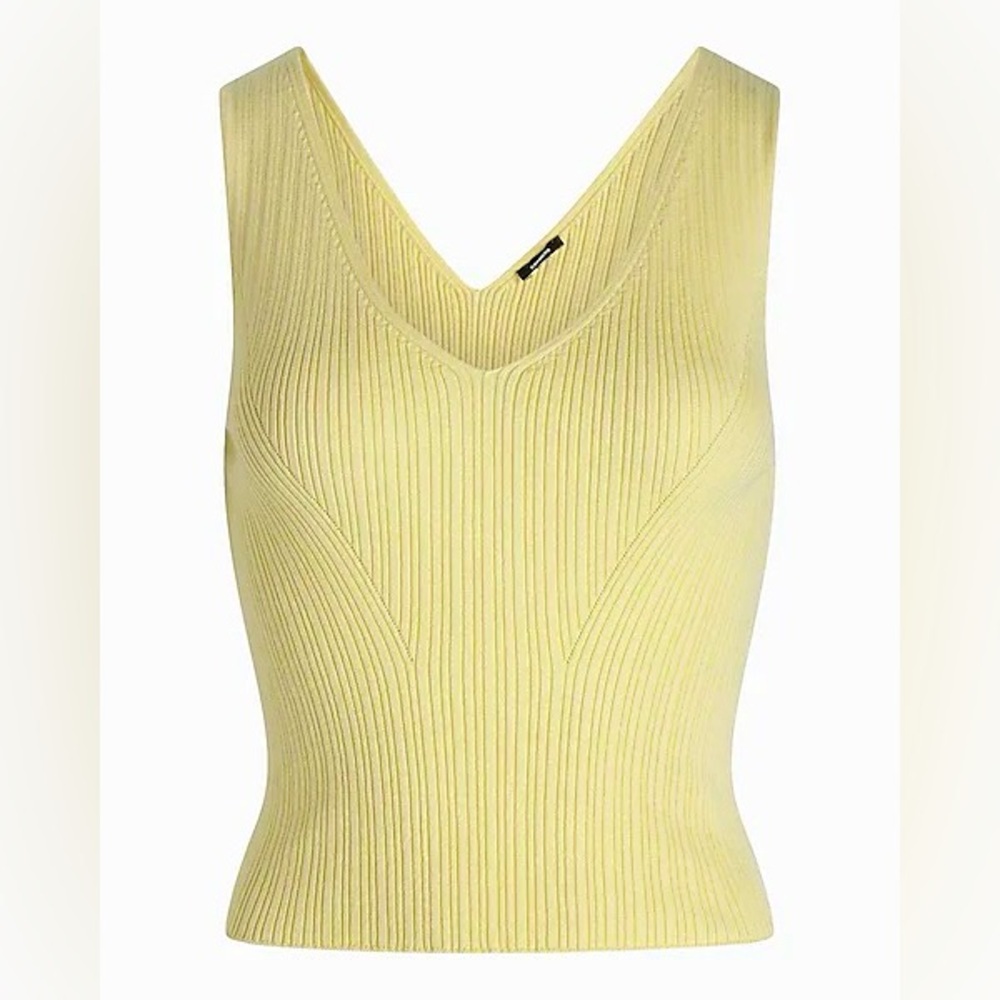 Small NWOT Yellow Express V-Neck Sleeveless Ribbed Sweater Tank Top Casual Cute